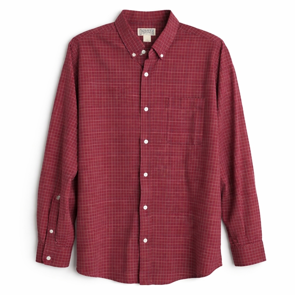Duluth Trading Maroon Plaid Long Sleeve Button Down Shirt 2XL